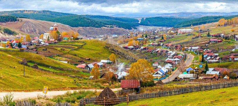 Verkhniy Avzyan is an ancient village (founded in 1754) in the Beloretsk region of Bashkortostan in the Southern Urals in the background is the Bolshoy Shatak ridge