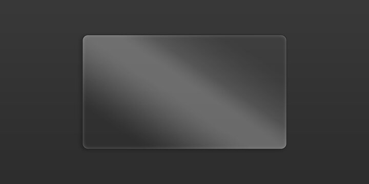 Frosted glass rectangle with rounded corners, featuring a subtle diagonal light reflection and soft shadow, isolated on a dark charcoal background.