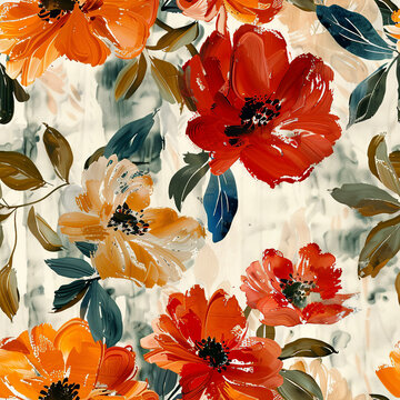 Floral pattern with red flowers. Seamless bright design perfect for textile, wallpaper
