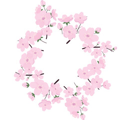 春の訪れを優しく彩る満開の桜リースフレーム素材、入学・卒業・歓送迎会・季節の挨拶状に使える上品で華やかな和風フラワーサークルデザイン、背景透過でも使いやすいナチュラルテイストの装飾イラスト © 桜 花見