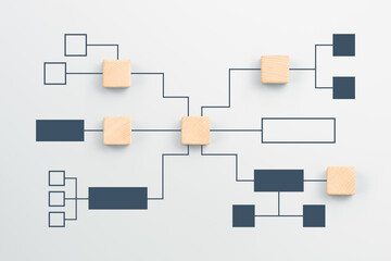 Business process, Workflow, Flowchart, Process Concept with wooden cubes on white background