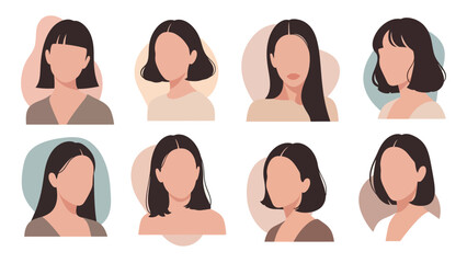 Abstract Boho Woman Avatar Set, Collection of Minimalist Faceless Female Portraits with Aesthetic Earth Tones, Modern Girl Illustration for Social Media Profile Isolated on Cream Background