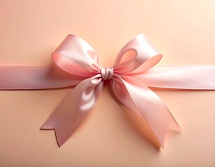 Elegant Pink Ribbon Bow on Peach Background.