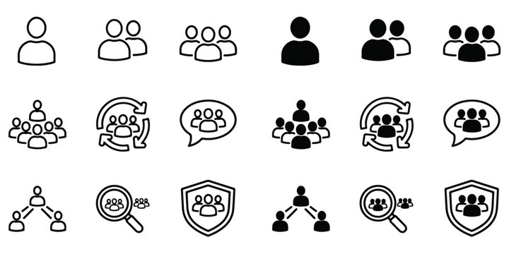 People group icon set. Team people. User profile symbol. Group of people or group of users collection. Persons symbol - stock vector.
