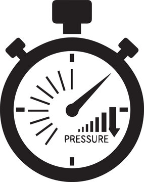 Stopwatch with decreasing pressure indicator vector silhouette illustration and text
