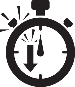 Stopwatch with downward arrow indicating decreased time or speed vector silhouette