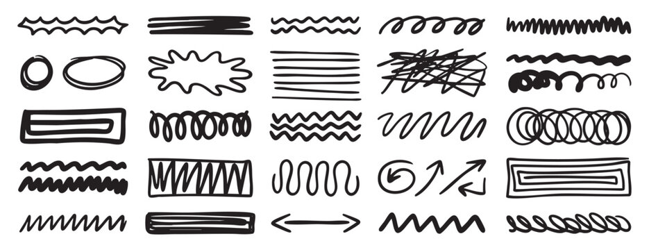 Hand drawn swirl doodle set. Abstract line elements collection. Scribble shapes for creative design