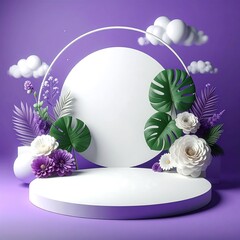 Elegant Product Display with Floral Accents on Purple Background.
