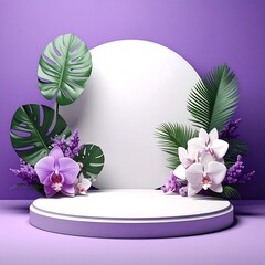 Elegant Product Display with Floral Accents on Purple Background.