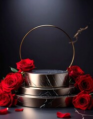 Elegant Product Display with Roses and Golden Accents.