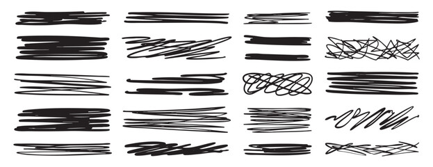 Hand drawn underline set. Doodle text marker strokes. Abstract line dividers for typography design © Yanka