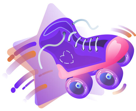 Retro Purple Roller Skate Vector with Dynamic Motion Shapes and Gradient Style Ilustration