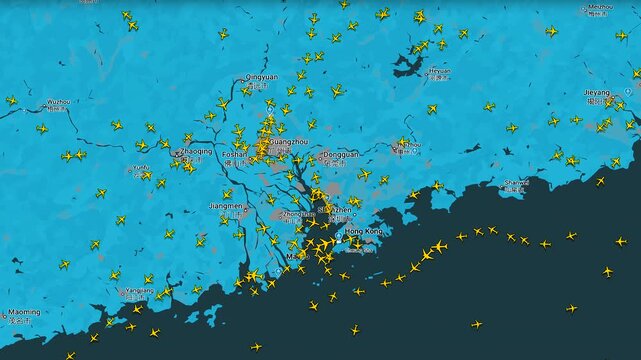 Time lapse of dense air traffic over Western Europe airspace, Busy skies with hundreds of flights over UK, France and Benelux region