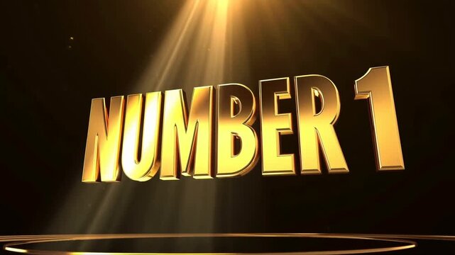 Golden number one animation with spotlight and dynamic shadows in motion
