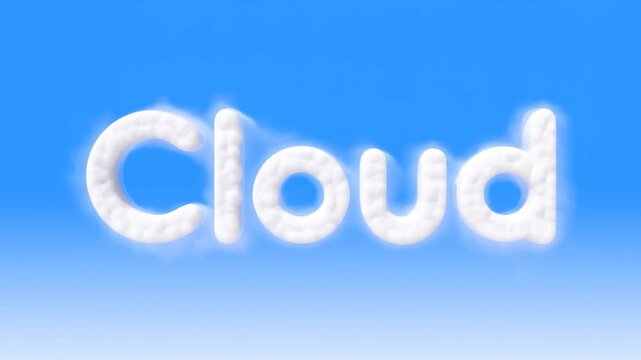 Cloud text formation animation: letters emerge and stabilize in clear blue sky