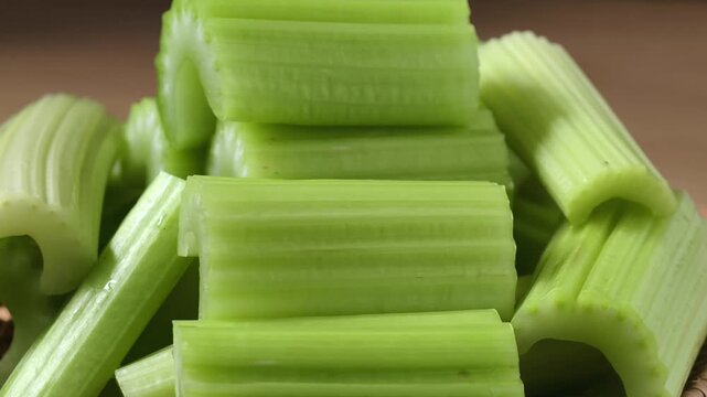 Chopped green celery in a small basket