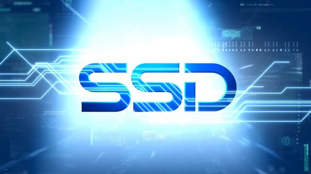 Dynamic ssd tech animation with digital circuitry and light effects