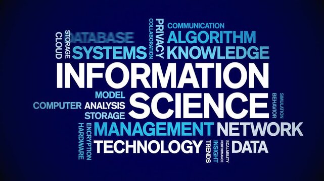 information science animated word cloud-text design animation tag kinetic typography seamless loop.