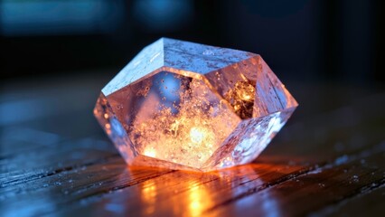 Orange glowing polyhedron suspended above the water surface