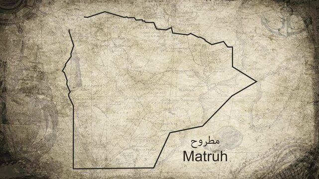 Matrouh Governorate Egypt map drawn on a cartography background sheet of paper
