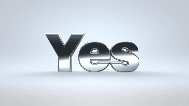 Shiny metallic "yes" transition: bold typeface animation with reflective highlights