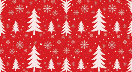 Obraz premium Crimson red Christmas wrapping paper design with a seamless repeat pattern of modern fir trees,
