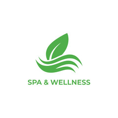 Spa and wellness logo featuring green leaf and wave elements symbolizing relaxation and nature