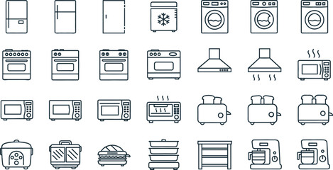 Home kitchen appliances line icon set editable stroke vector illustration isolated on white background collection