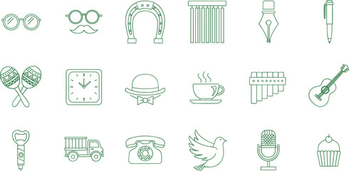 St Patricks Day Irish culture line icon set with shamrock harp hat and festive symbols