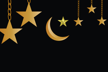 Golden Crescent Moon and Stars Ramadan Background