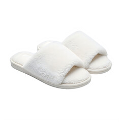 A pair of white sheepskin slides on a white background isolated on transparent background