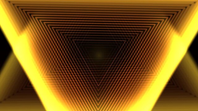 Triangle glows, recedes, grid pattern fades into abstract darkness