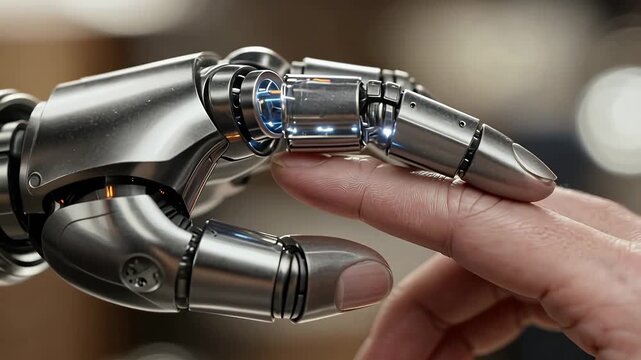Human and Robot Hand Connection Future Technology Innovation