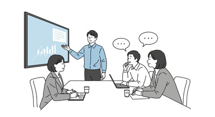 Business meeting presentation with team collaboration and discussion.