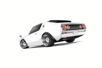 Obraz premium Classic white sports car side view with retro design and chrome wheels on isolated white background highlighting automotive details