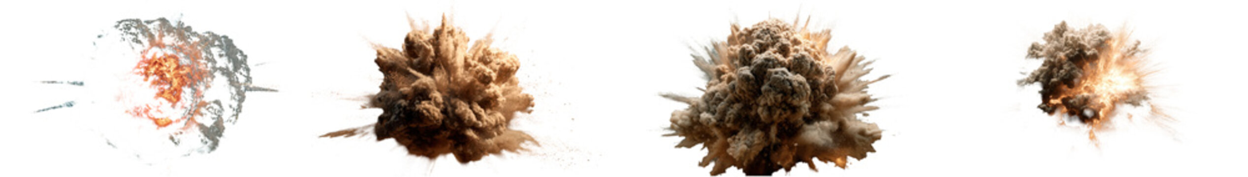 Military style explosion with shockwave and dust cloud isolated on transparent background, showing dynamic force and powerful impact