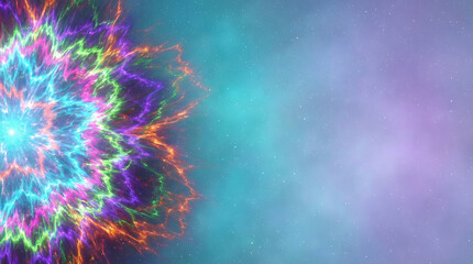 Fototapeta premium Vibrant Mandala Explosion in Cosmic Space with Radiant Colors 