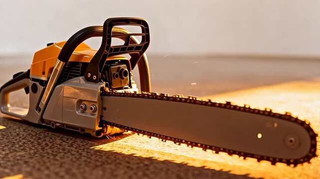 Gas powered chainsaw on textured surface