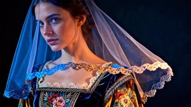 Woman in ornate historical costume