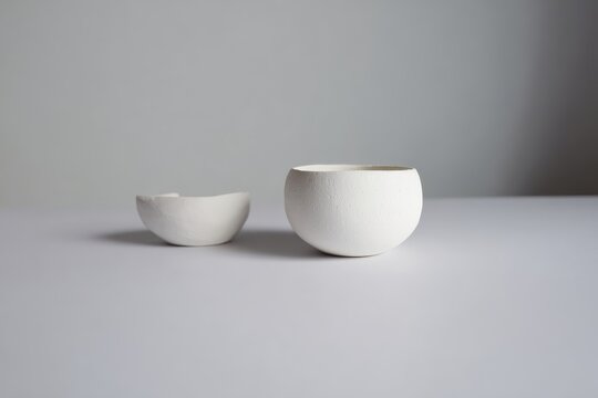Raw porcelain (Bisque), unglazed white clay, chalky texture, minimal craft
