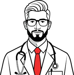 Obraz premium A doctor with a stethoscope around his neck is standing confidently.