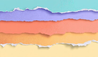 Fototapeta premium Colorful layers of torn paper, textured with ragged edges, arranged horizontally