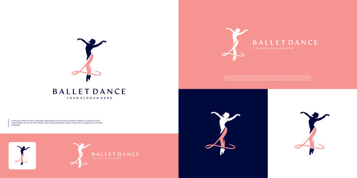 logo of a woman posing elegantly, ballet dancer, performance, lifestyle, graphic design illustration.