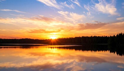 Obraz premium Serene Lake at Sunset with Reflection.