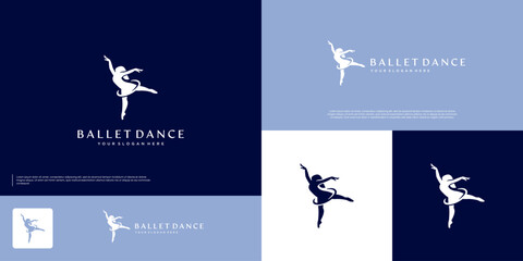 ballet class logo, with a woman silhouette, lifestyle, physical health, vector graphic illustration. © dhulpikir