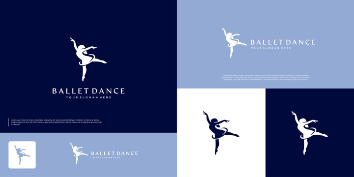 ballet class logo, with a woman silhouette, lifestyle, physical health, vector graphic illustration.