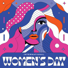 International womens day greeting card with abstract geometric female portrait colorful pop art illustration for social media post template © Abdur