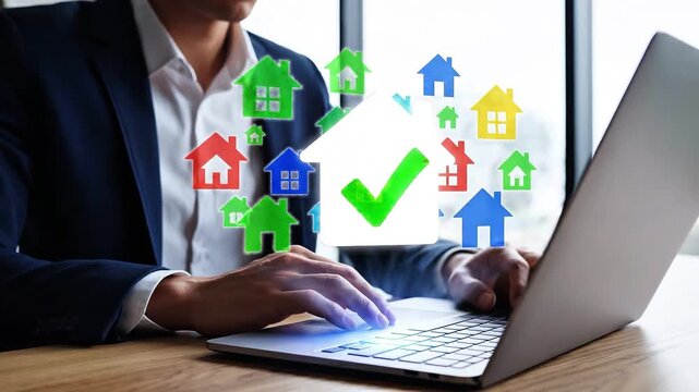 Real Estate Approval and Home Selection Concept with Laptop