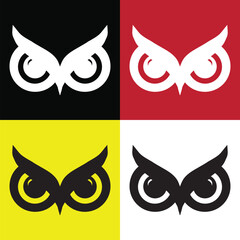 Minimalist Owl Eyes and Beak Vector Illustration in Bold Color Quadrants