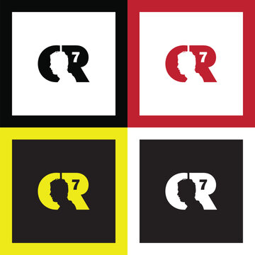 CR7 Logo Style Vector Illustration with Silhouette in Bold Color Quadrants